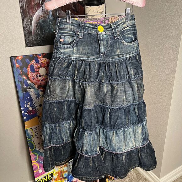 Miss Sixty Denim Midi Girls Skirt Size 12 Years Fits Women XXS to XS Jeans